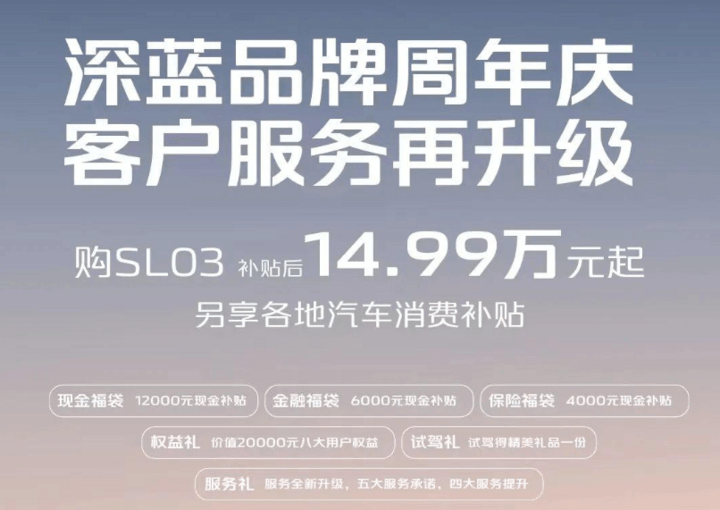 现金快换苹果版:2.2万元现金补贴 长安深蓝SL03起售价来到14.99万元